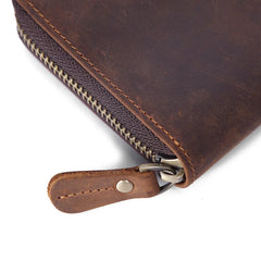 Vintage Leather Wallet Crazy Horse Long Zipper Bag Clutch