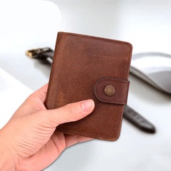 Crazy Horse Leather Men's Wallet Short Antimagnetic Retro Vintage Style