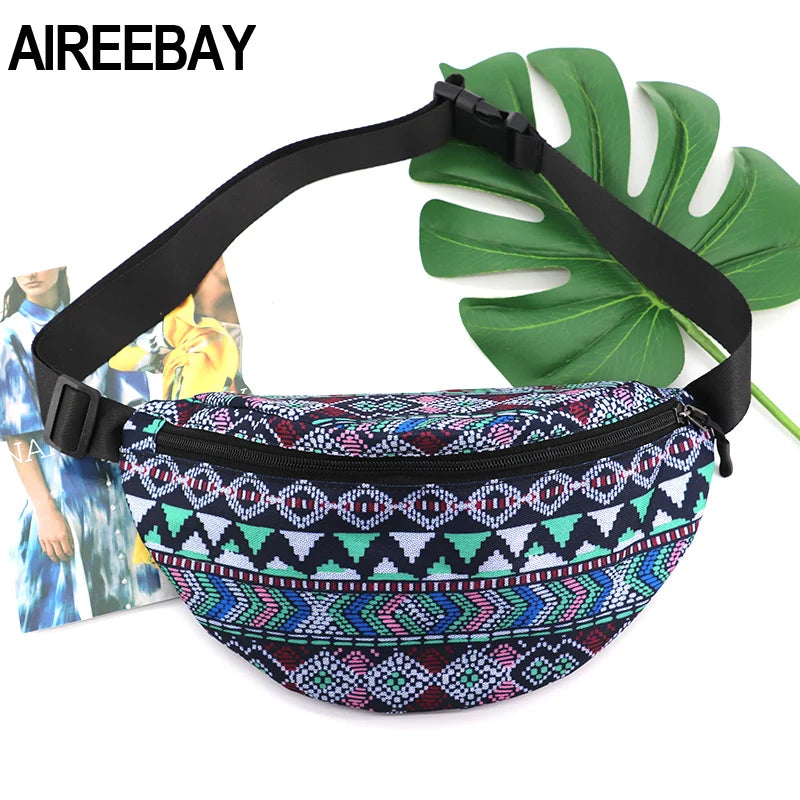 Bohemian Style Waist Pack Vintage Printed Travel Phone Pouch