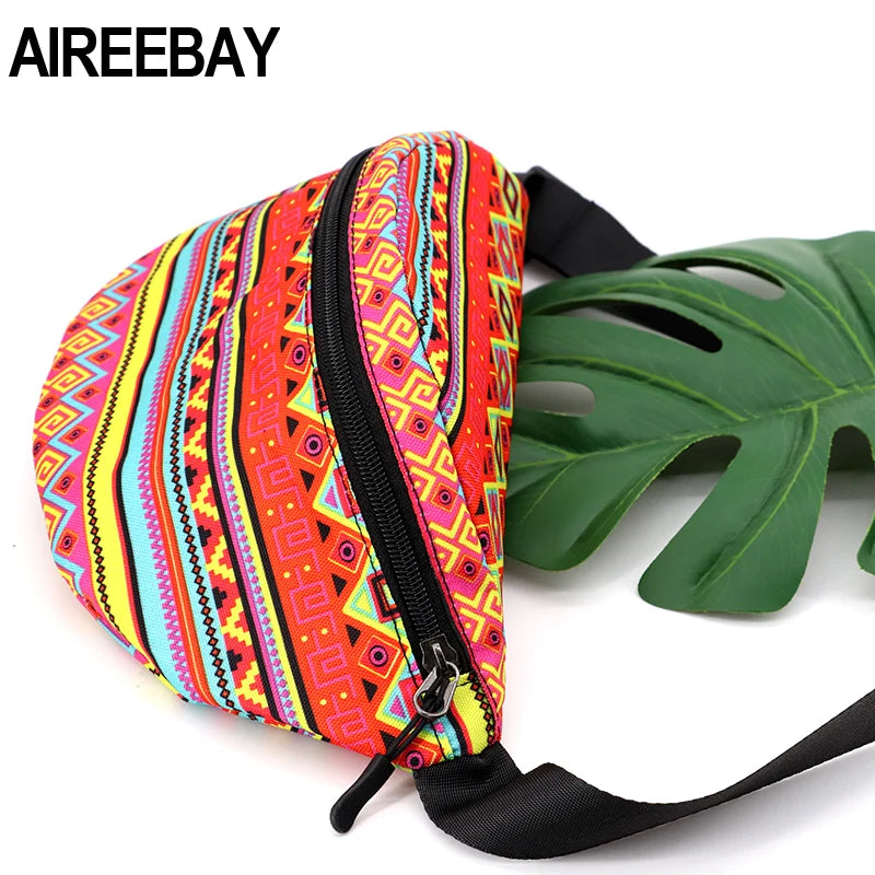 African Printing Women Fanny pack Hip Chest Bag Large Capacity Waist Belt Bag