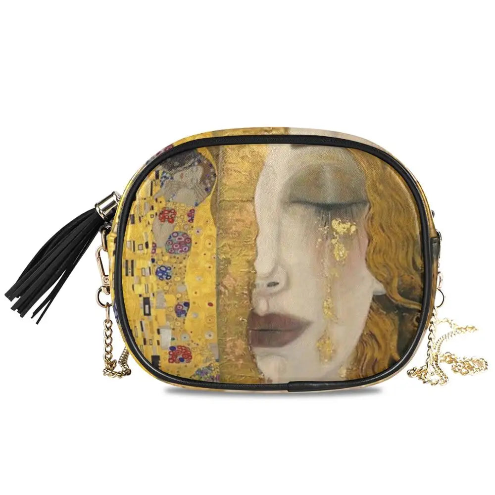 Gustav Klimt Oil Art Painting Leather Bag with Chain Handbag