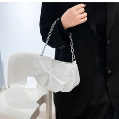 ASHINE Small Ladies Shoulder Bag Chain Women Underarm Bags Nylon Big Bow Purses