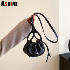 ASHINE Drawstring Mini Bag PU Sling Shoulder Lipstick Keys Earphone Purse