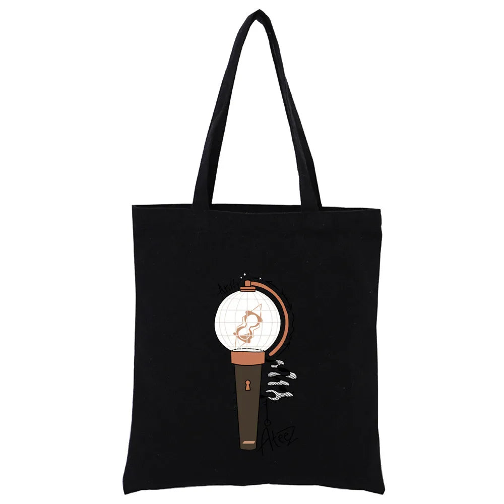 ATEEZ K-pop Canvas Tote Bag Harajuku Casual Eco Shopper Shoulder Bag
