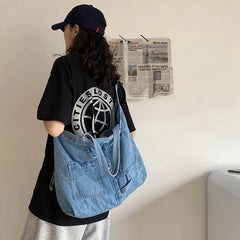 New Net Red Denim Shoulder Messenger Bag Casual Portable Shopping Bag