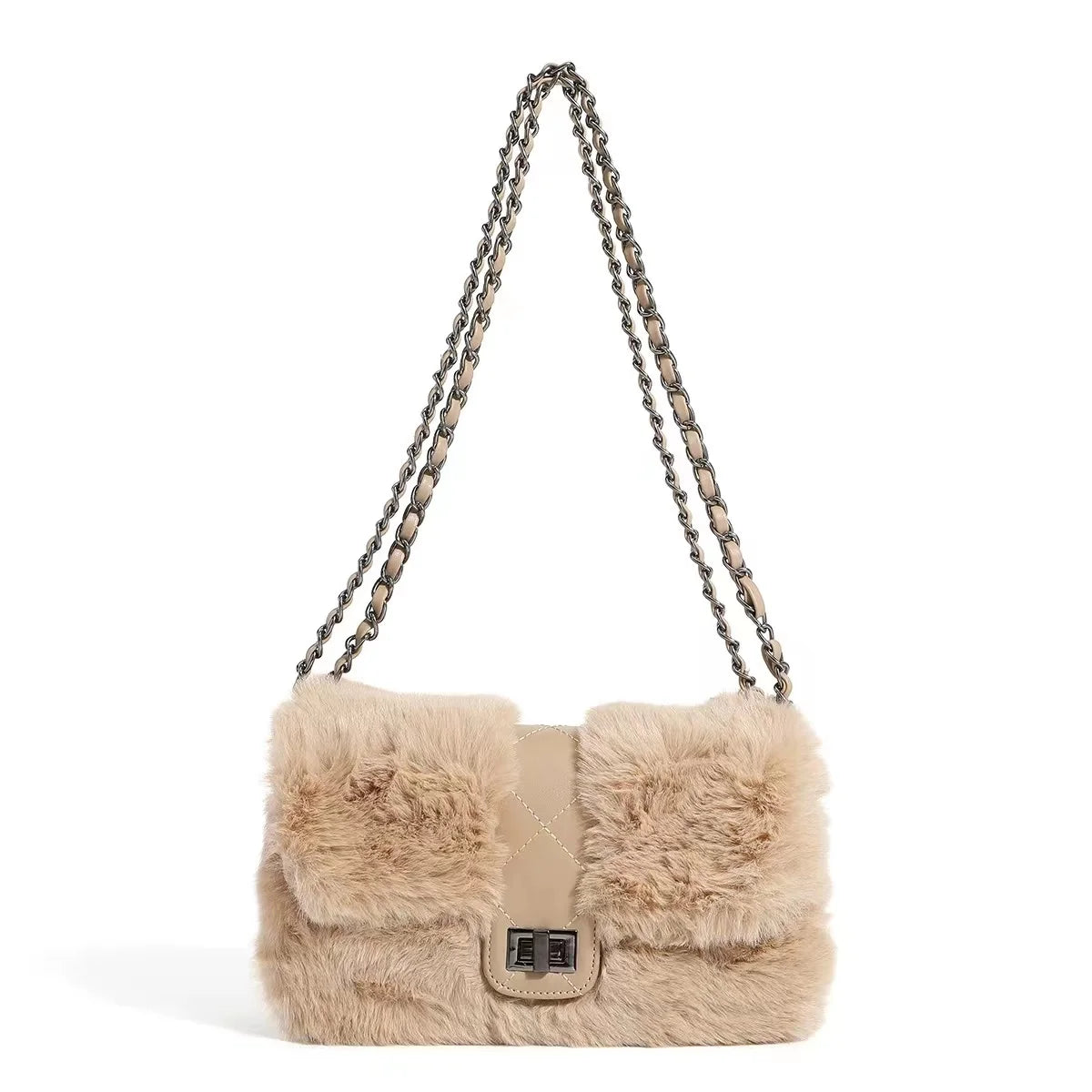 Furry Vintage Flap Shoulder Bag Lightweight Plush Hot Girl Party Bag