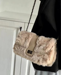 Furry Vintage Flap Shoulder Bag Lightweight Plush Hot Girl Party Bag