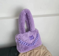 Aboutlee Purple Furry Handbag Chain Shoulder Bag
