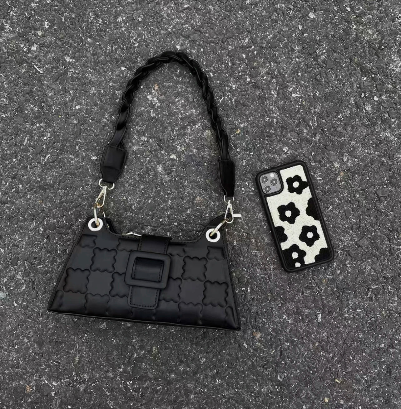 Lee Square Pressed Floral Shoulder Bag Lightweight Small Women Underarm Bag