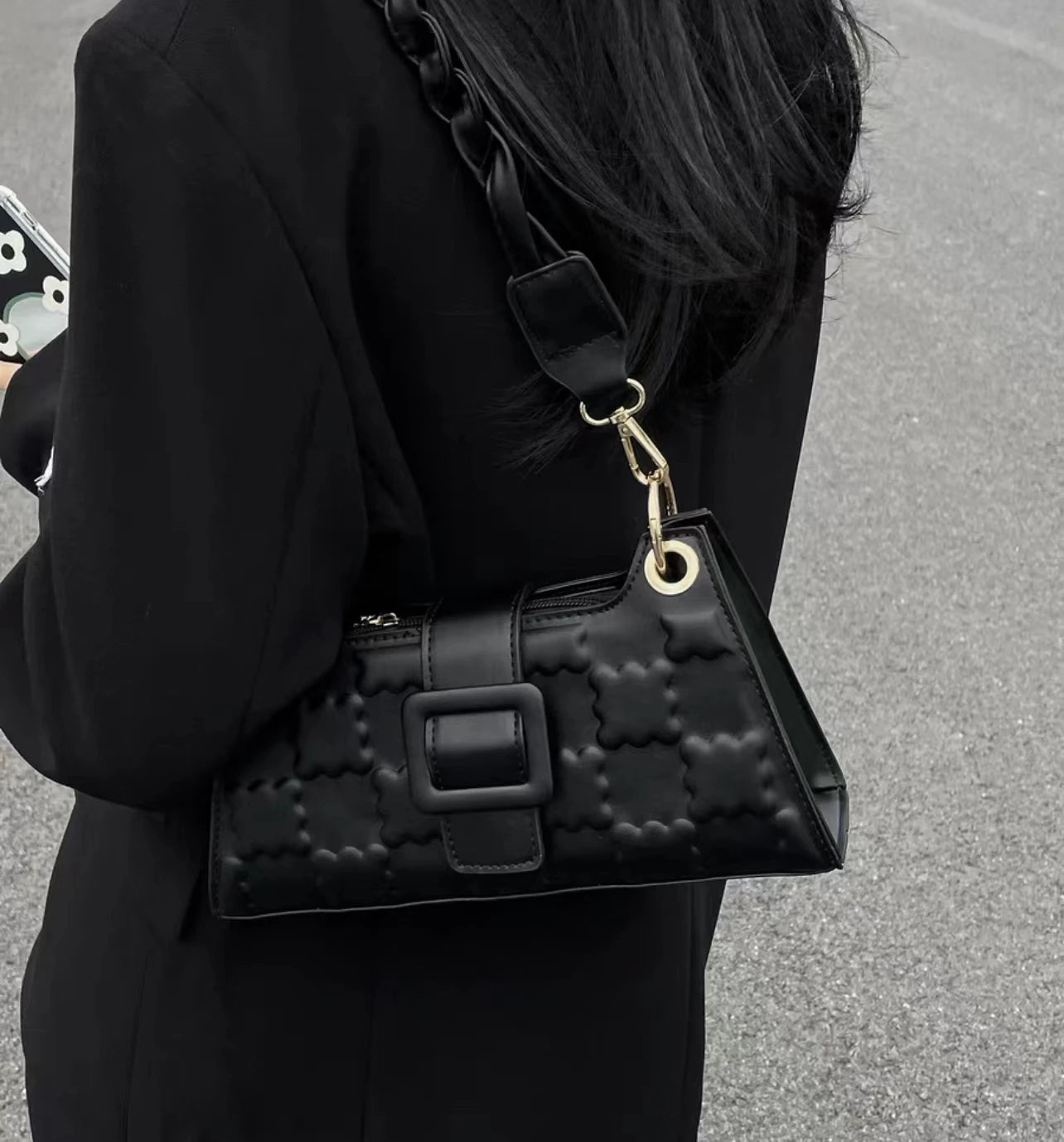Lee Square Pressed Floral Shoulder Bag Lightweight Small Women Underarm Bag