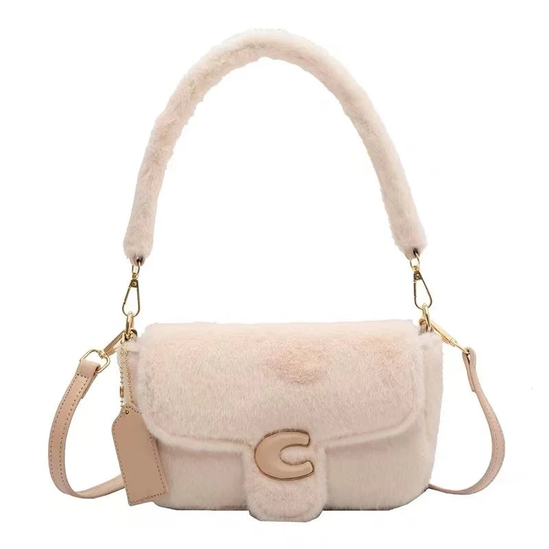 Lee Spring Furry Handbag Soft Crossbody Bag Plush Side Package Women Wallet