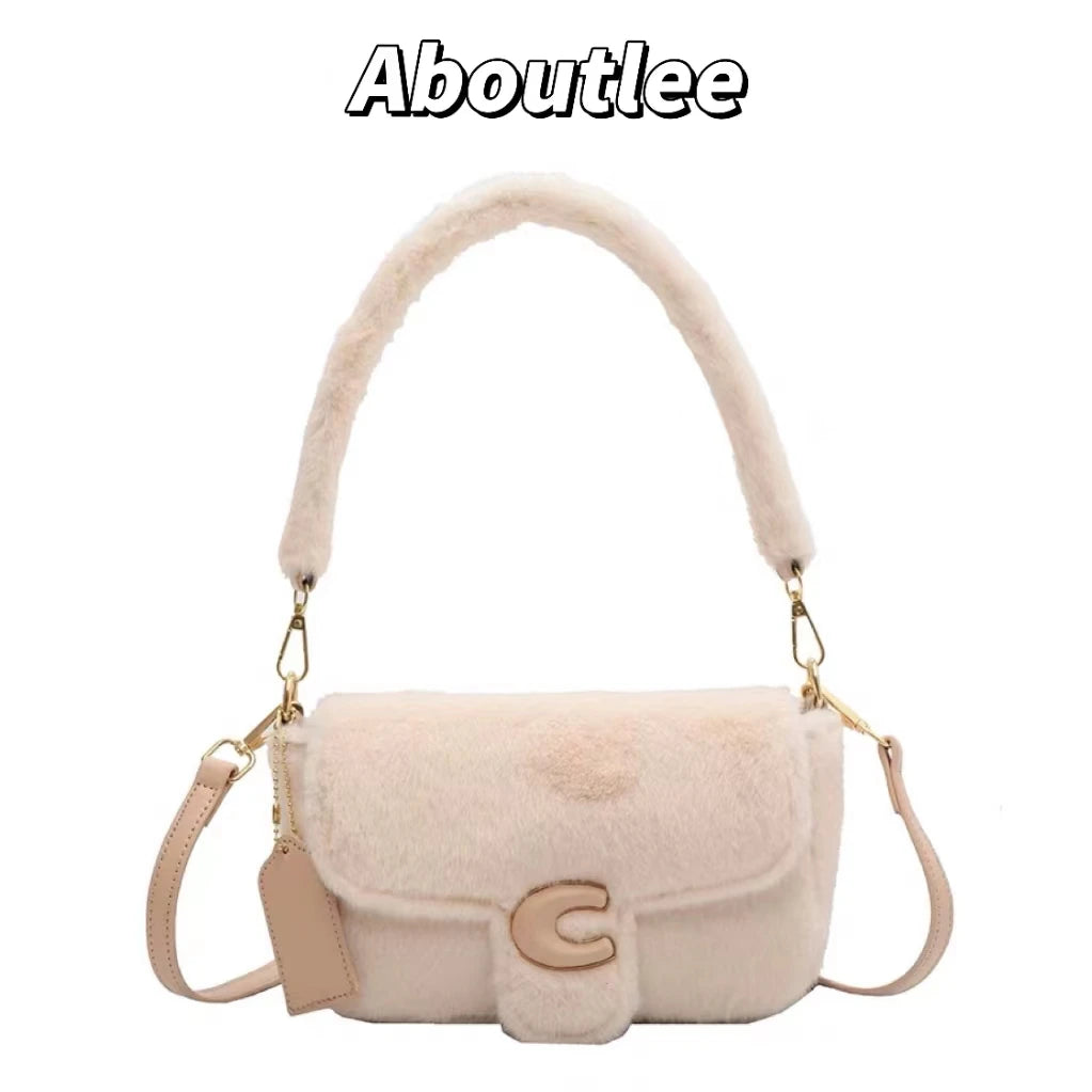 Lee Spring Furry Handbag Soft Crossbody Bag Plush Side Package Women Wallet
