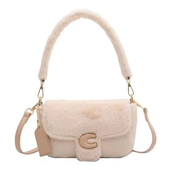 Lee Spring Furry Handbag Soft Crossbody Bag Plush Side Package Women Wallet