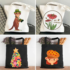 Meerkat Heart Pizza Beret Panda Rainbow Flower Women Canvas Shopper Shoulder Bag