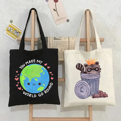 Meerkat Heart Pizza Beret Panda Rainbow Flower Women Canvas Shopper Shoulder Bag