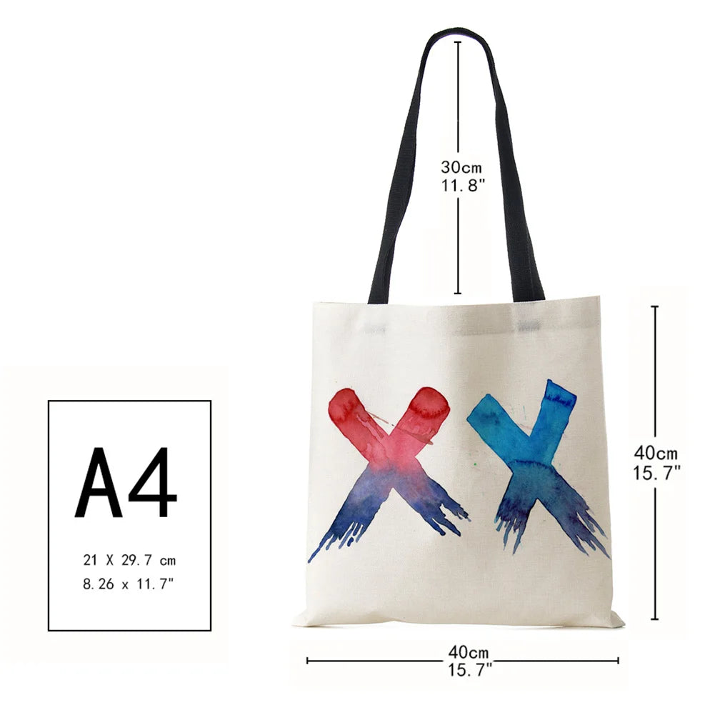 Abstract Print Canvas Shoulder Bag Women Casual Shopping Reusable Tote Bag