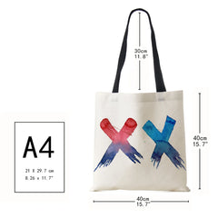 Abstract Print Canvas Shoulder Bag Women Casual Shopping Reusable Tote Bag