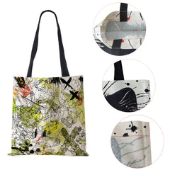 Abstract Print Canvas Shoulder Bag Women Casual Shopping Reusable Tote Bag