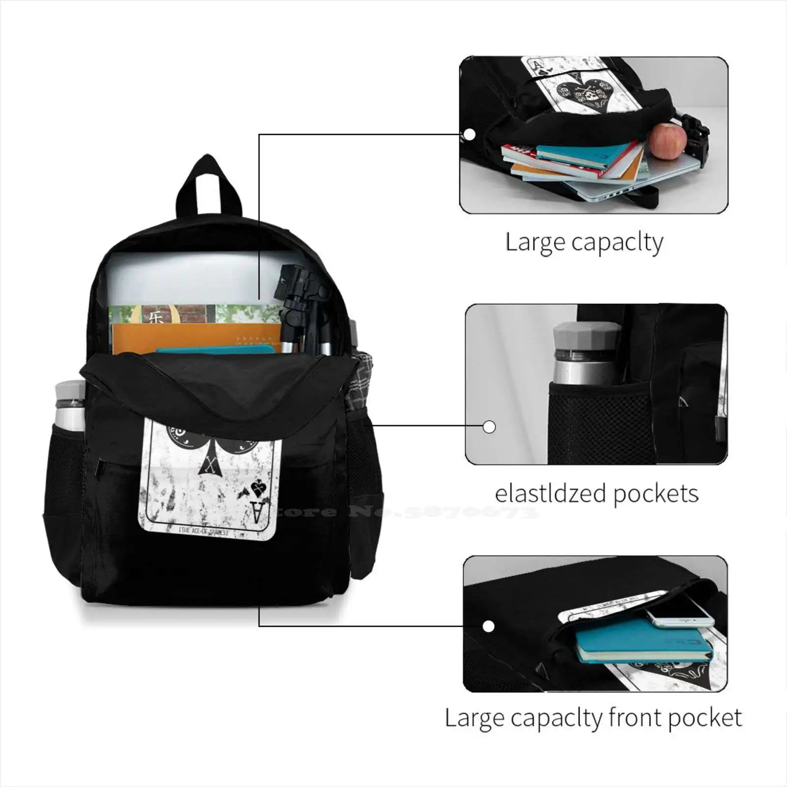 Ace Of Spades Distressed Teen College Student Backpack Laptop Travel Bags