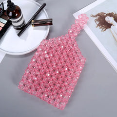 Acrylic Beading Top Handle Bag Pink Yellow Mini Crystal Beads Phone Bag