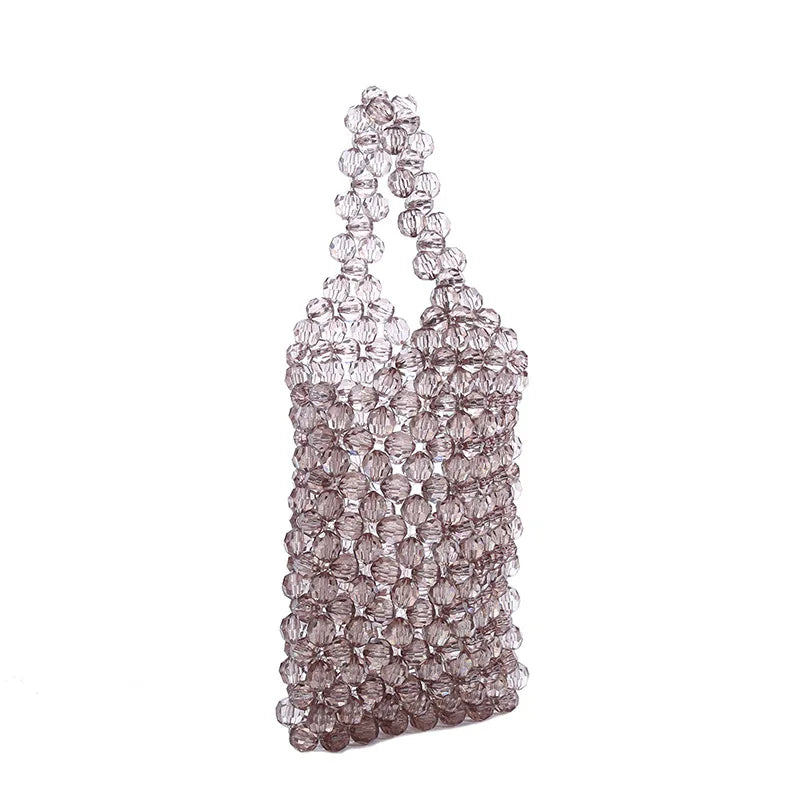 Acrylic Beading Top Handle Bag Pink Yellow Mini Crystal Beads Phone Bag