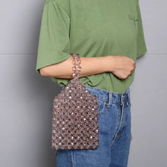 Acrylic Beading Top Handle Bag Pink Yellow Mini Crystal Beads Phone Bag