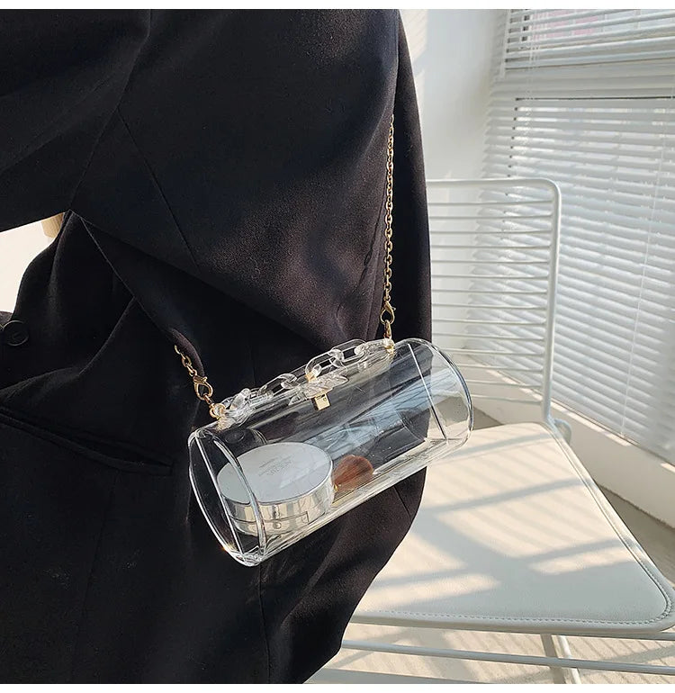 Clear PVC Acrylic Chain Jelly Bag Hexagon Crossbody Tote