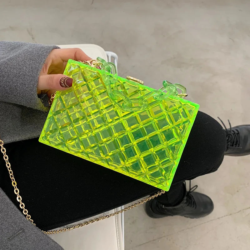 Acrylic Chain Transparent Box Jelly Handbags Clear PVC Mini Shoulder