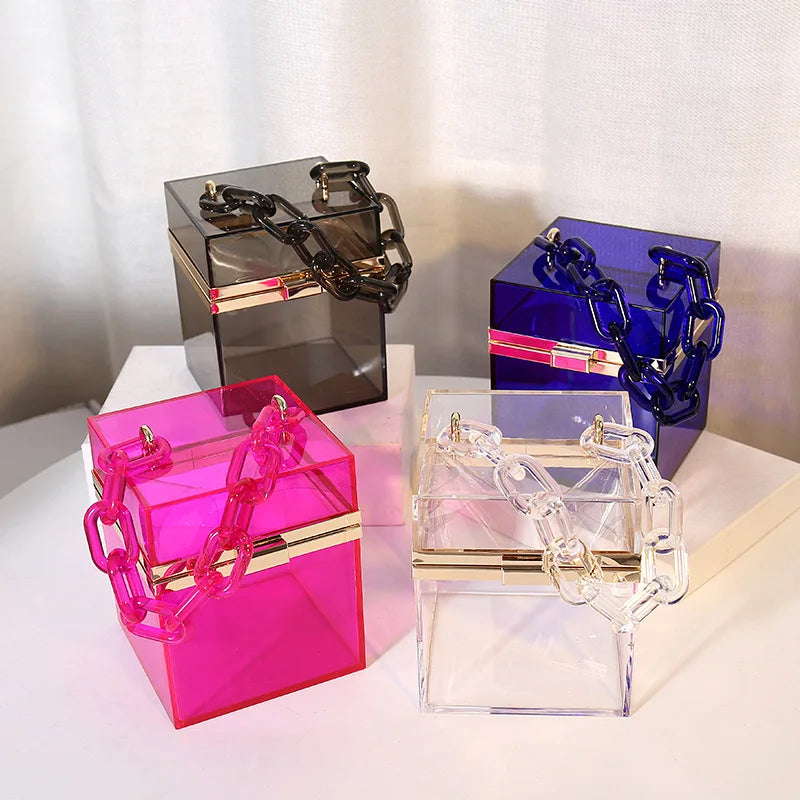 Acrylic Purple Clutch Handbag Bridal Purse Party Shoulder Bag