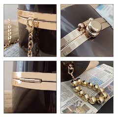 Golden Beaded Handles Evening Clutch Bag for Women