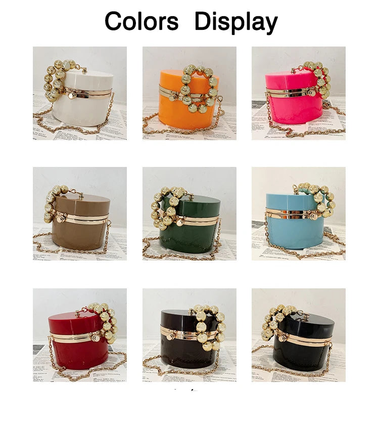 Golden Beaded Handles Evening Clutch Bag for Women