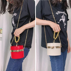 Golden Beaded Handles Evening Clutch Bag for Women