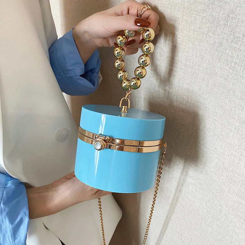 Golden Beaded Handles Evening Clutch Bag for Women