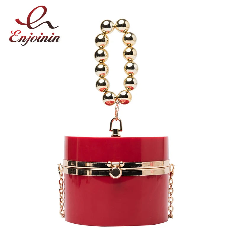 Golden Beaded Handles Evening Clutch Bag for Women