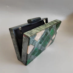Champagne Geometric Evening Clutch Bag Chain Shoulder Purse