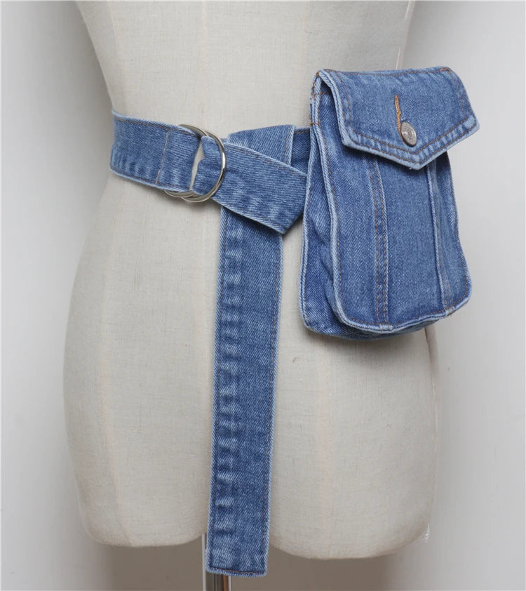 Adjustable Denim Fabric Waist Packs Vintage European Jean Waistband Bags