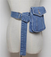 Adjustable Denim Fabric Waist Packs Vintage European Jean Waistband Bags