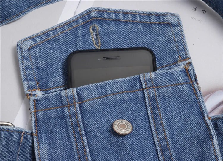 Adjustable Denim Fabric Waist Packs Vintage European Jean Waistband Bags