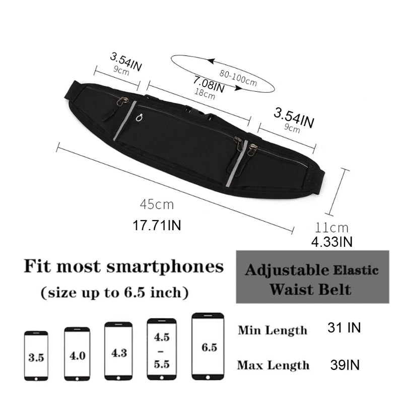 Adjustable Running Pouch Waist Bag Phone Holder Fanny Pack for Unisex