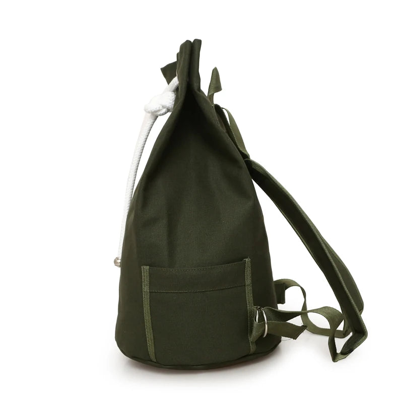Canvas Drawstring Backpack Solid Cycling Shoulder Bag for Men Women
