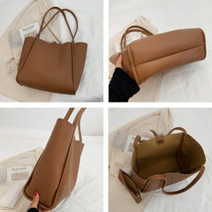 Retro PU Leather Shoulder Bags Women Large Capacity Totes with Small Zipper Bag