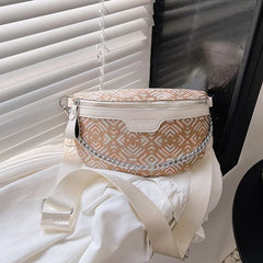 Plaid Waist Bag Canvas PU Chain Fanny Pack Wide Strap Crossbody Chest Bag