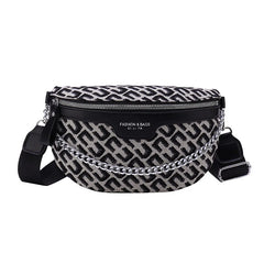Plaid Waist Bag Canvas PU Chain Fanny Pack Wide Strap Crossbody Chest Bag