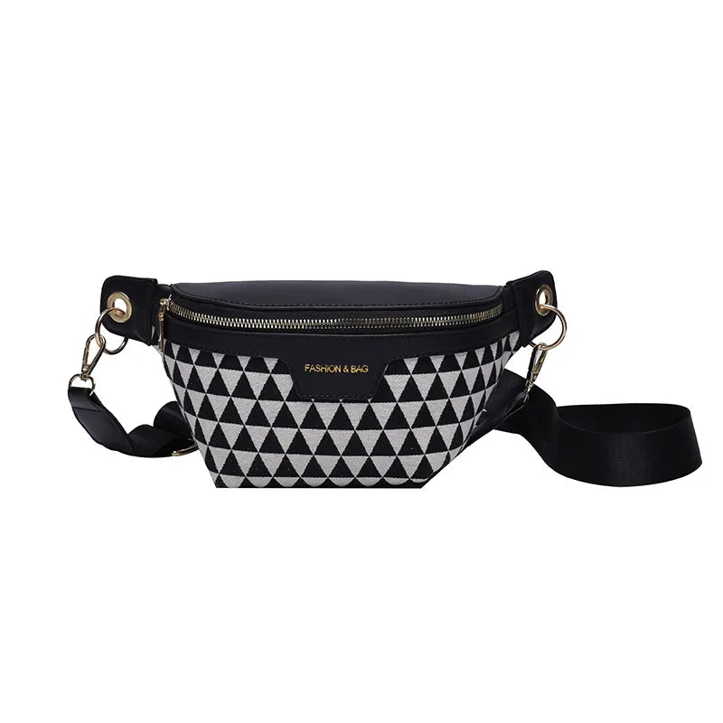 Geometric Pattern Plaid Fanny Packs For Women Stylish Canvas Waist Bag