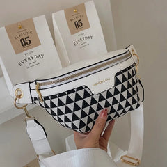 Geometric Pattern Plaid Fanny Packs For Women Stylish Canvas Waist Bag