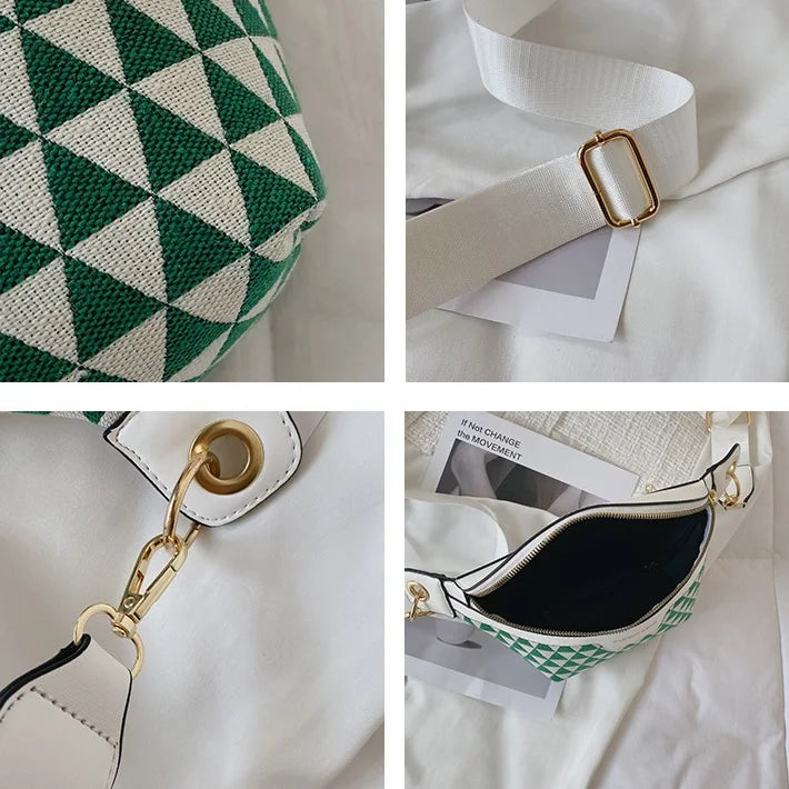 Geometric Pattern Plaid Fanny Packs For Women Stylish Canvas Waist Bag