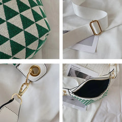 Geometric Pattern Plaid Fanny Packs For Women Stylish Canvas Waist Bag