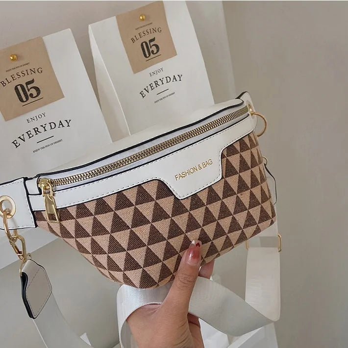 Geometric Pattern Plaid Fanny Packs For Women Stylish Canvas Waist Bag