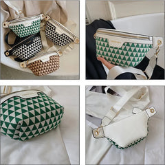 Geometric Pattern Plaid Fanny Packs For Women Stylish Canvas Waist Bag