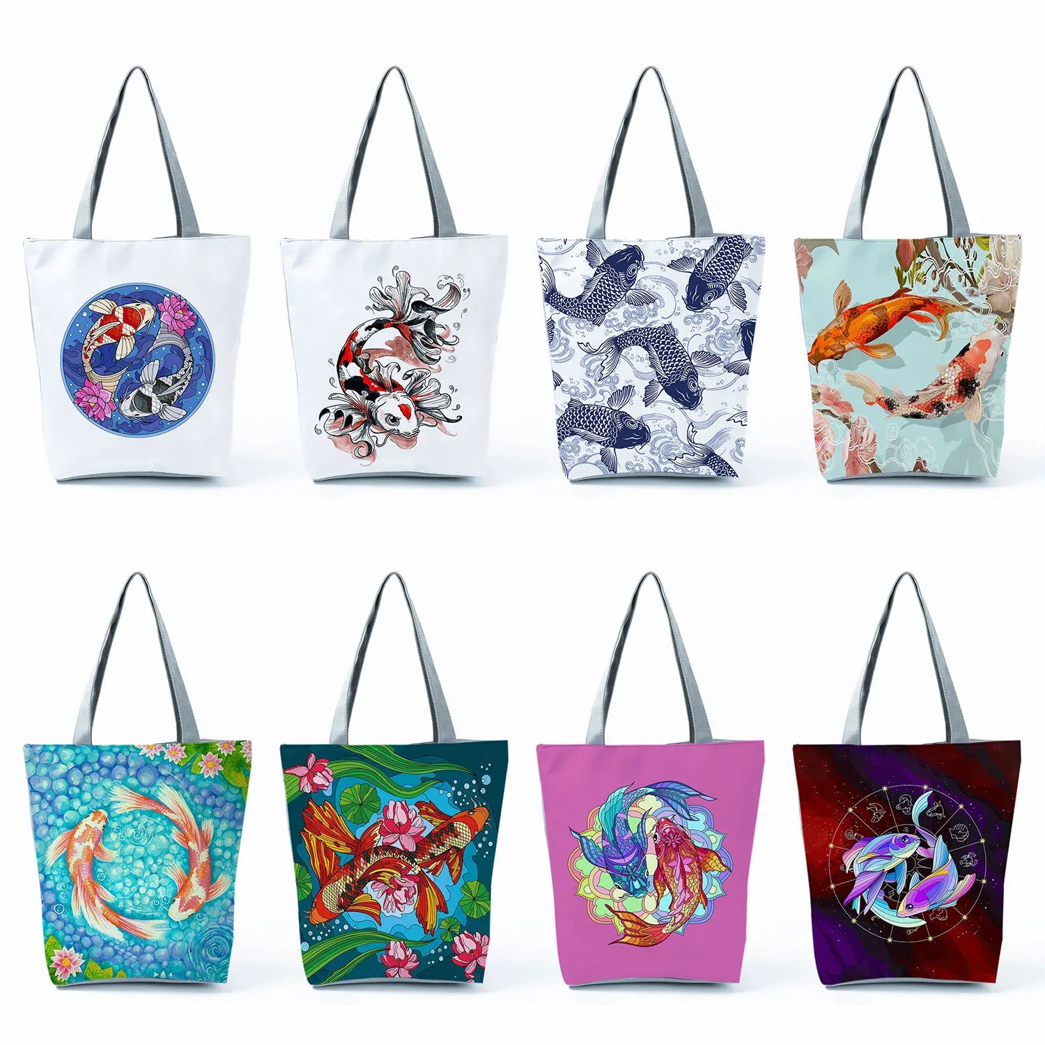 Vintage Shoulder Shopping Bag Tote Handbags Harajuku Koi Fish Print